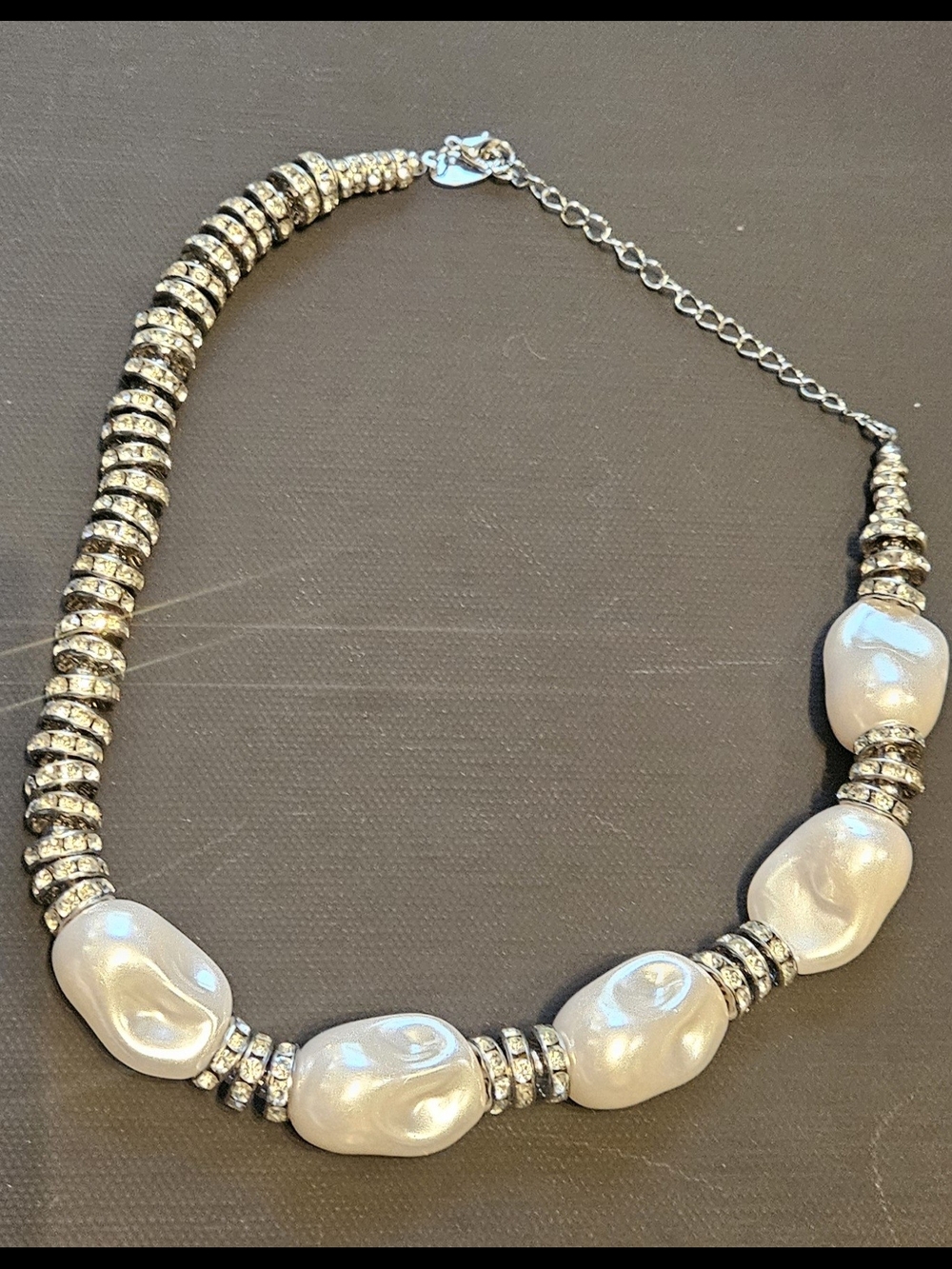 Pearl-Style Bead Statement Necklace in White and Silver Pave Shine